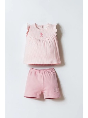 U.S. Polo Assn. U.s. Polo Assn Kız Bebek 2 Li Şort T-Şhirt Takım Pembe