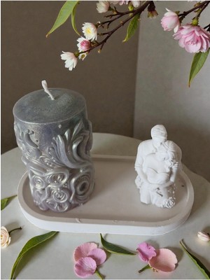 Doğal El Yapımı Dekoratif Mum ve Sarılmış Sevgililer Tasarımı Figür Seti