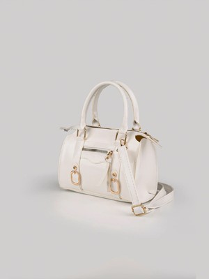 Beshora Wagner Beyaz Mat Kadın Vintage Tasarım Toka Detaylı Fermuarlı Günlük El Omuz ve Çapraz Askılı Çanta
