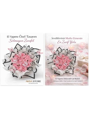 OEM El Yapımı Pembe Gül Buketi – Solmayan Dekoratif Çiçek Aranjmanı Kelebekli Özel Tasarım Hediye