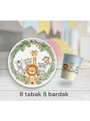 Safari Temalı Doğum Günü Parti Seti,tabak,bardak Seti 8kişilik
