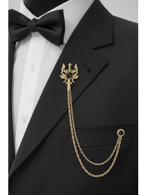 Gold Renk Retro Ejderha ve Kılıç Ceket & Damatlık & Blazer Zincirli Yaka Aksesuarı