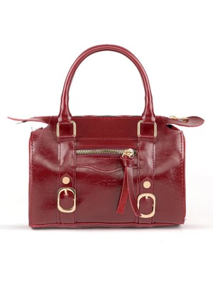 Beshora Wagner Bordo Mat Kadın Vintage Tasarım Toka Detaylı Fermuarlı Günlük El Omuz ve Çapraz Askılı Çanta