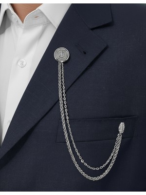 Gümüş Renk Çapa Ceket & Damatlık & Blazer Zincirli Yaka Aksesuarı
