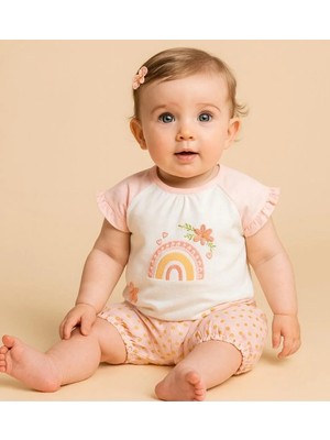 Jolly Joy Gökkuşağı Nakışlı Kız Bebek Alt Üst Takım - Somon - 6 - 9 Ay Somon