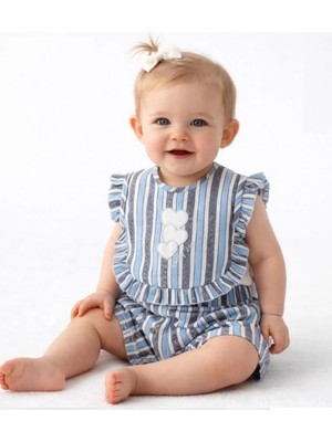 Jolly Joy Çizgili Dokumalı Erkek Bebek Alt Üst Takım - Mavi - 6 - 9 Ay Mavi