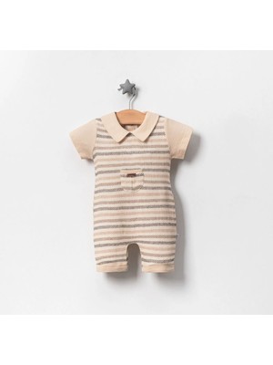 Jolly Joy Önü Cepli Müslin Erkek Bebek Tulum - Bej - 3 - 6 Ay Bej