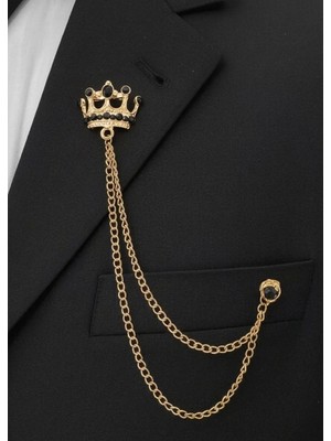 Gold Kral Tacı Ceket & Damatlık & Blazer Zincirli Yaka Aksesuarı