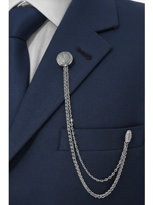 Gümüş Oksit Ceket & Damatlık & Blazer Zincirli Yaka Aksesuarı