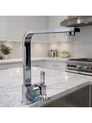 Qmix KARE PİRİNÇ GÖVDE LÜX MUTFAK EVİYE BATARYASI KROM RENK