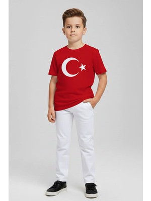 Dmb Boys & Girls Dmb Çocuk Ay-Yıldız Baskılı Tshirt (4-13) Kırmızı