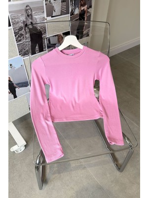 Magarde Parmak Geçmeli Uzun Kollu Body- Pembe