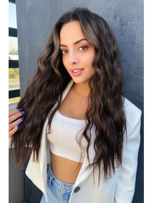 Özbience Yıkanabilir, Isıya Dayanıklı, Dalgalı Yarımay Saç, 60CM, Kahverengi, 2 Adet