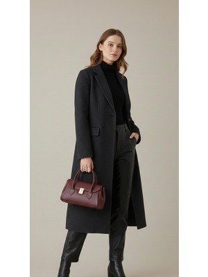 Beshora Almira Bordo Mat Uzun Saplı Dikdörtgen Model Kadın El ve Omuz Çantası