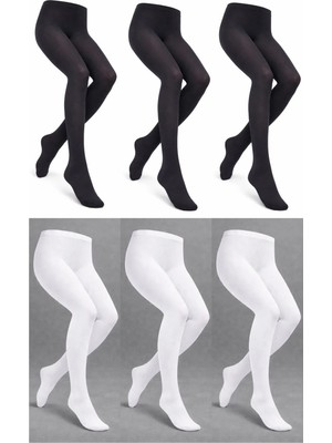 Süsen Lingerie 3 Siyah 3 Beyaz Kız Çocuk Okul Külotlu Çorabı, 50 Micro Kız Çorabı, Kız Çocuk Çorabı