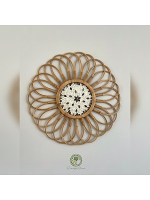 Renesse Home Luanda El Yapımı Rattan Duvar Dekoru 70 cm Doğal Hasır Bohem Duvar Süsü Sedef Detaylı Dekoratif Duvar Aksesuarı