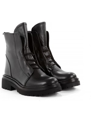 Rella Kadın Bot Iç Dış Hakiki Deri Siyah Cilt Bağcıklı Kalın Taban Günlük Rahat Şık Bilek Bot