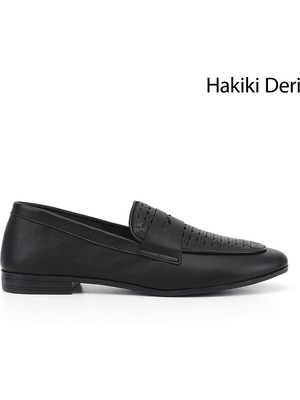 Gönderi(r) Kadın Siyah Baskılı Hakiki Deri Loafer