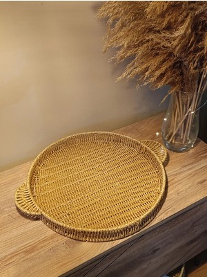 Paganca Hasır Rattan Sunum Tepsi Geniş Organizer Yuvarlak