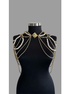 Özbience Şık Altın Zincir ve Inci Detaylı Vücut Aksesuarı, Tarzınıza Zarafet Katın