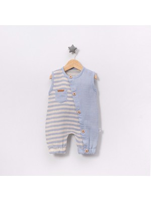 Jolly Joy Çizgili Müslin Erkek Bebek Tulum - Mavi - 3 - 6 Ay Mavi