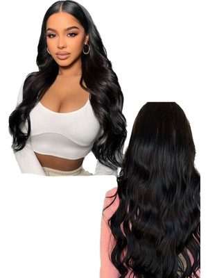 Özbience Yıkanabilir, Isıya Dayanıklı Yarımay Saç, 60CM, Siyah, Dalgalı + 2 Adet Yan Çıtçıt