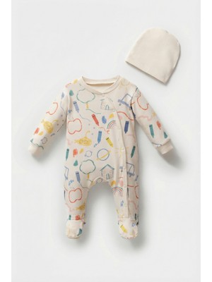 Magu Bebek Pamuklu Pastel Desenli Patikli Tulum