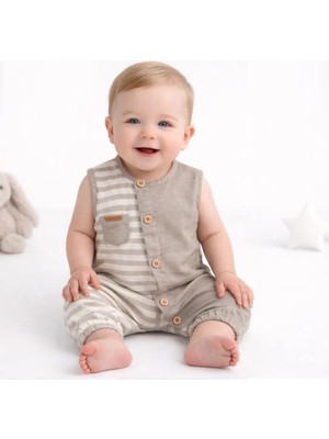 Jolly Joy Çizgili Müslin Erkek Bebek Tulum - Yeşil - 3 - 6 Ay Yeşil