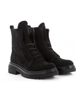 Rella Kadın Bot Iç Dış Hakiki Deri Siyah Süet Bağcıklı Kalın Taban Günlük Rahat Şık Bilek Bot