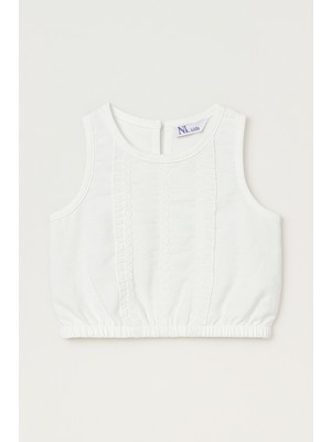 Magu Kız Çocuk Pamuklu Beyaz Dantel Detaylı Crop Bluz
