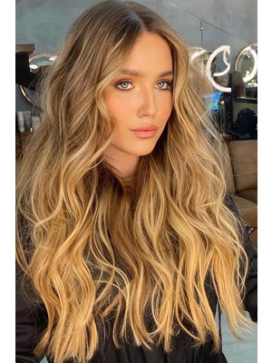 Özbience Işığa Dayanıklı Dalgalı Yarım Ay Saç Çıt Çıt 70CM Sarı Kahverengi Ombre
