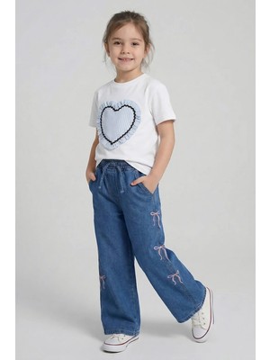 Dmb Boys & Girls Kız Çocuk Yanları Fiyonklu Kot Pantolon Indigo