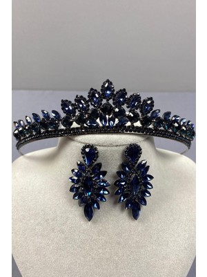 Özbience Leyn Gelin Kına Tacı ve Ince Mekik Taşlı Küpe Seti