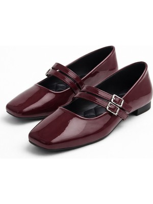 Nmoda Küt Burun Iki Tokalı Kadın Babet Rahat Günlük & Şık Ayakkabı