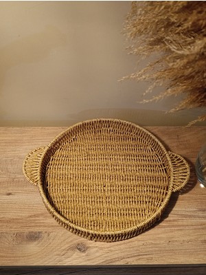 Paganca Hasır Rattan Sunum Tepsi Orta Boy Organizer Yuvarlak