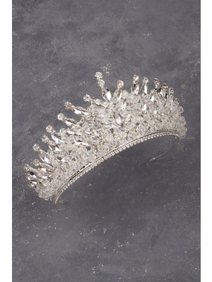 Özbience Şık Kristal Taşlı Boncuk Süslemeli Gelin Düğün Tacı