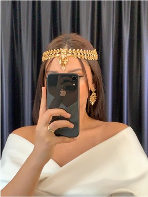 Özbience Şık Taşlı Gelin Düğün Nişan Kına Alınlık, Zarif ve Işıltılı Tasarım