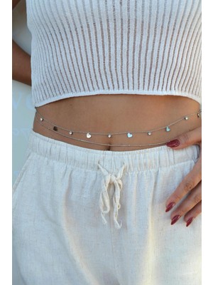 Özbience Şık Ikili Çelik Bel Zinciri ve Kalp Charmlı Takı Seti