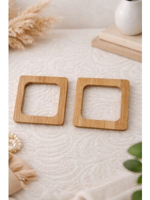İğne İzi 12X12 cm Ahşap Kare Çanta Sapı – Örgü Çanta Yapımı Için Doğal Ahşap Halka (2 Adet)