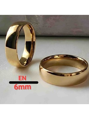 Bontexs Unisex 316L Paslanmaz Çelik 6mm Alyans - Kararmaz Altın Renk Klasik Yüzük