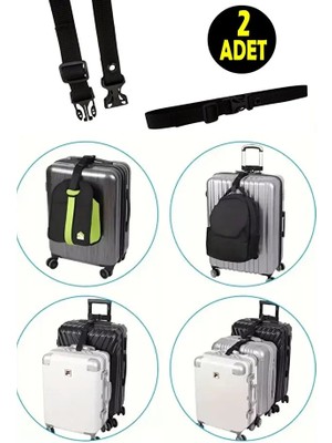 Usin 2 Adet Siyah Ayarlanabilir Valiz Çanta Bavul Bagaj Birleştirme Bağlama Askısı Kemeri Kayışı 90CM