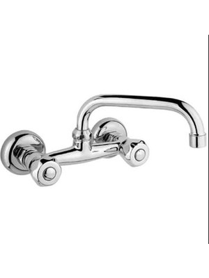 abnturk Eğri Boyunlu N Stil Duvara Monte Çevirmeli Klasik Mutfak Evye 2 Yıl Garantili Süper Kromajlı Batarya