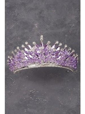 Özbience Lila Kristal Taşlı Boncuk Süslemeli Gelin Tacı, Şıklık ve Zarafet Için