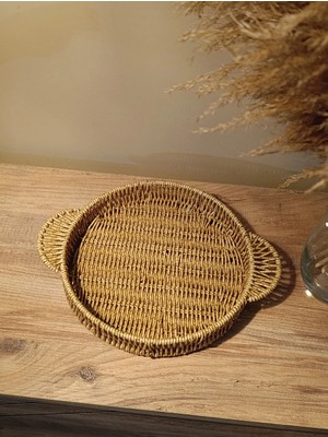Paganca Hasır Rattan Sunum Tepsi Küçük Boy Organizer Yuvarlak