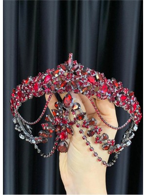 Özbience Bordo Kristal Taşlı Gelin ve Kına Tacı, Şık ve Zarif Tasarım