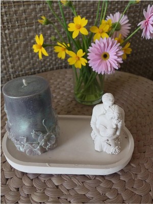 Doğal Antrasit Işıltılı Mum & Sarılan Çift Heykel Biblo