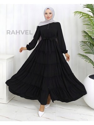 Moda Hayme Eteği Beş Katlı Ferace Siyah Renk