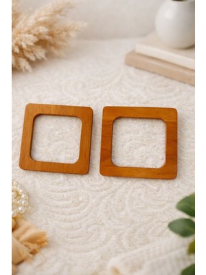 İğne İzi 12X12 cm Ahşap Kare Çanta Sapı – Örgü Çanta Yapımı Için Doğal Ahşap Halka (2 Adet)