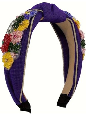 Özbience Mor Çiçek Işlemeli Şık Düğüm Detaylı Zarif Taç