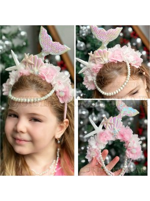 Özbience Incili Yıldız ve Çiçek Detaylı Deniz Kızı Tasarımlı Doğum Günü Tacı